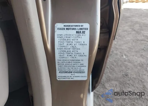 2002 Isuzu Rodeo Ls 3.2L/Lse 3.2L V6/S/S 3.2L V6 z USA, uszkodzony, nr VIN 4S2DM58W124328281